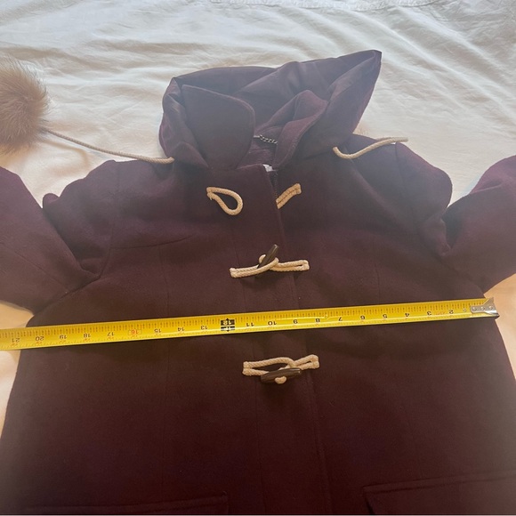 Cath Kidston Women’s Duffle Jacket Faux Fur Pom Poms Toggle Zip Burgundy UK 12 - Picture 10 of 11